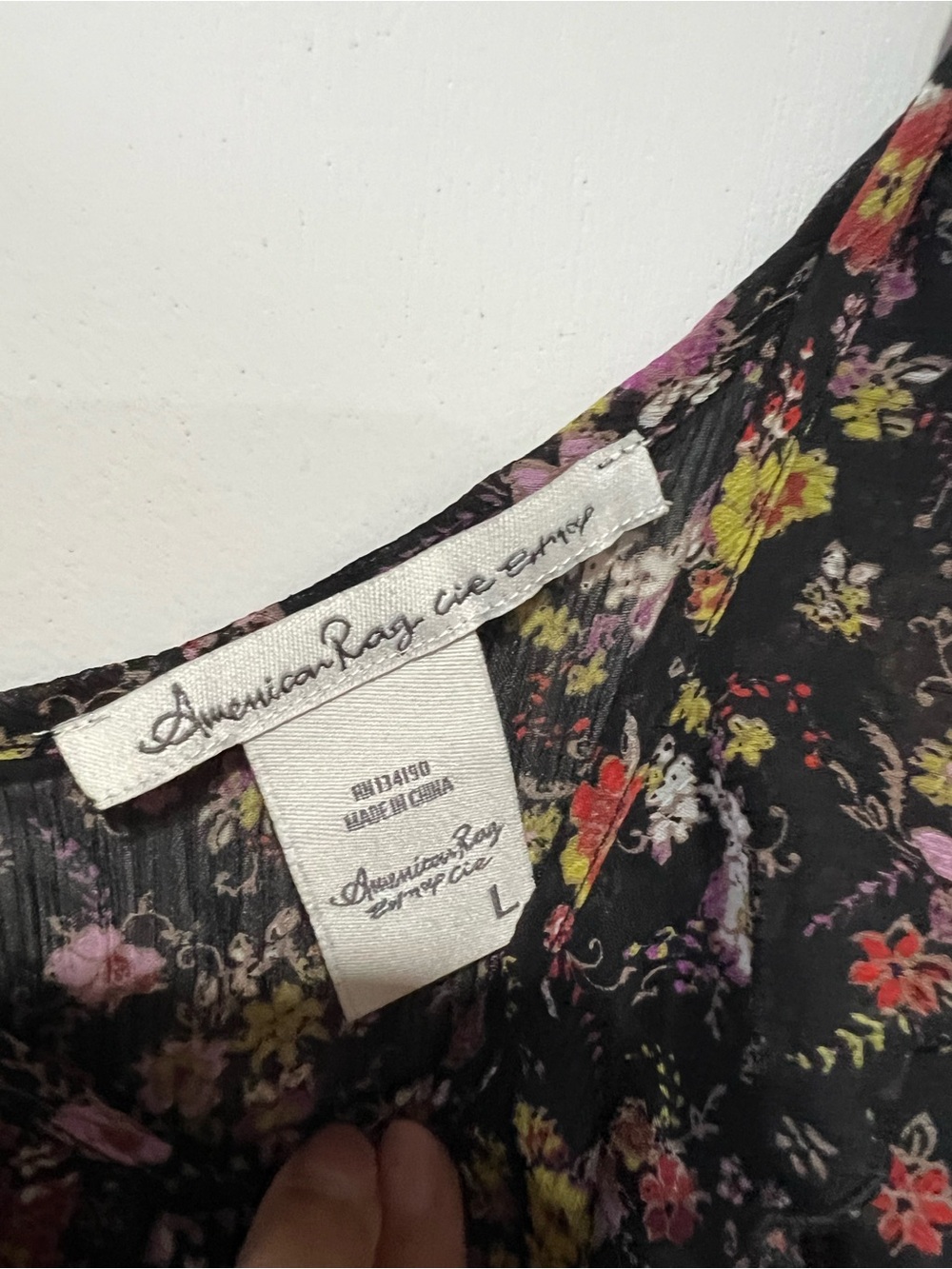 American Rag Black Floral Scoop Neck Top